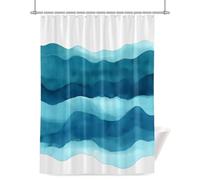 Abstract Teal Shower Curtain for Bathroom, Blue Gradient Waves Watercolor Modern Art Waterproof Cloth Fabric Bathroom Accessories Set with 12 Rust Proof Plastic Hooks, 72” x 84”