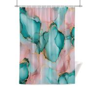 Abstract Teal Shower Curtain for Bathroom, Pink Fluid Art Marble Stone Texture Modern Waterproof Cloth Fabric Bathroom Accessories Set with 12 Rust Proof Plastic Hooks, 36” x 72”