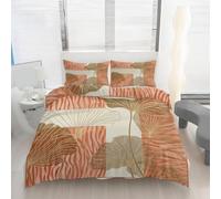 Abstract Terracotta Duvet Cover Single Size, Boho Ginkgo Leaf Print Bedding Set, Soft Microfiber Botanical Comforter Cover with 1 Pillowcase, with Zipper Closure & Corner Ties M69f
