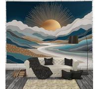 Abstract Texture Tapestry Wall Hanging Sunrise Mountains Tapestry for Bedroom Aesthetic Gold Cyan Tapestries Wall Wall Hanging for Bedroom Living Room Dorm 70 × 90 inches