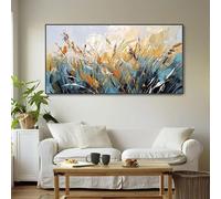 Abstract Textured Painting Landscape Print On Canvas Wall Art Calm Night Reeds Spatula Classic Style Blue Brown Wall Decor 70x140cm InnerFrame