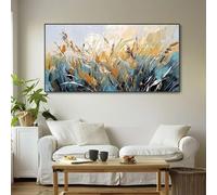 Abstract Textured Painting Landscape Print On Canvas Wall Art Reeds Plant Classic Style Blue Brown Picture Wall Decor(40x70cm/Canvas Wrapped)