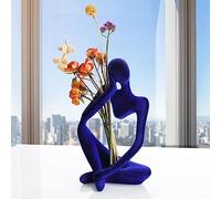 Abstract Thinker Statues and Sculptures, Resin Blue Flocked Thinker Statue Ornaments, Housewarming Gifts, Modern Figurines Decor for Living Room Dining Room Bathroom Office Desk