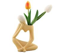 Abstract Thinker Vase Yellow Ceramic Flower Vase 20cm Tall Modern Unique Design for Home Decor, Living Room, Bedroom, Table Centrepiece, Perfect for Fresh or Dried Flowers, Long Stems, Artistic Gift