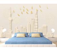Abstract Three Dimensional City Architecture Birds 3D Wallpaper Premium Textured Silk Study Dining Living Room Bedroom Sofa TV Wall Easy Install-150cm×105cm