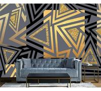 Abstract Three Dimensional Geometric Golden Art Modern 3D Wallpaper Premium Textured Silk Neutral Tones Material Ideal for Living Room Bedroom-430cm×300cm