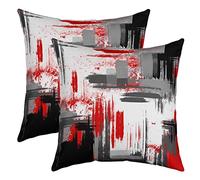 Abstract Throw Pillow Covers Set of 2 Soft Modern Abstract Art Cushion Covers for Couch Sofa Red Grey Black Pattern Decorative Pillowcases Outdoor Pillows Covers 22x22 Inch