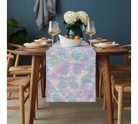 Abstract Tie Dye Art Table Runner 13x60 inch Pink Aqua Green Yellow Gradient Print Cotton Linen Dining Table Runner Ideal for Dresser Kitchen Coffee Tables - Machine Washable