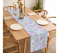 Abstract Tie Dye Art Table Runner 13x90 inch Pink Aqua Green Yellow Gradient Print Cotton Linen Dining Table Runner Ideal for Dresser Kitchen Coffee Tables - Machine Washable