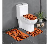 Abstract Tiger Stripes Printed Printed Flannel Anti-Slip Bath Mat Set of 3-60x40cm | Bathroom Rug Set - Bath Mat + U-Shaped Pedestal Mat + O-Shaped Toilet Seat Cover