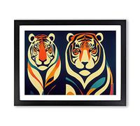 Abstract Tigers BLK Framed Print | A2 Black Framed Wall Art | Ready to Hang | Abstract Animal Picture | Living Room Bedroom Lounge Office