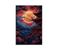 Abstract Tower Canvas Wall Art, Vintage Moon Floral Nature Landscape Painting on Textured Canvas Prints Picture Poster for Living Room Bedroom Home Wall Decoration Artwork Unframe 08x12inch(20x30cm)