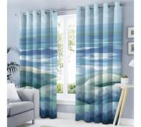 Abstract Tranquility Sliding Curtains Thermal Drapes For Patio Doors And Balcony,Hills Print Blackout Curtains, 46"× 72" Room Darkening - Turquoise