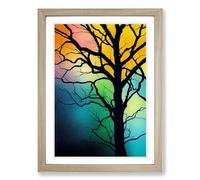 Abstract Tree Colours Vol.8 Framed Wall Art Print, Ready to Hang Picture for Living Room Bedroom Home Office, Oak A2 (48 x 66 cm)
