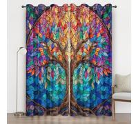 Abstract Tree Curtains 63 Inches Long, Stained Glass Eyelet Curtains for Bedroom, Thermal Insulated Energy Saving for Living Room Window Privacy Drapes Home Decor 2 Panels 52x63, Dark Blue