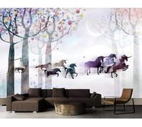 Abstract Tree Flower Animal Horse 3D Wallpaper Premium Textured Silk Study Dining Living Room Bedroom Sofa TV Wall Easy Install-400cm×280cm