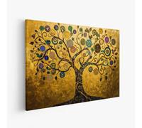 Abstract Tree of Life Golden Gustav Klimt Style Canvas Framed Canvas Wall Art Picture Print Home Living Room Dining Room Decor Gift For Her Him Ready To Hang (18x12 inch)