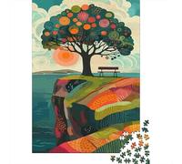 Abstract Tree on Cliff Jigsaw Puzzle 1000 Pieces, Retro Travel Poster Artwork, Matte Printed Jigsaw for Puzzle Lovers, Weekend Hobby, 70x50cm/1000pcs