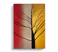 Abstract Tree Painting No.3 Gold, Peach, Red Canvas Print | Gallery Wrapped 30mm Frame Wall Art | 30x20 inches | Ready to Hang | Abstract Landscape Picture | Living Room Bedroom Lounge Office