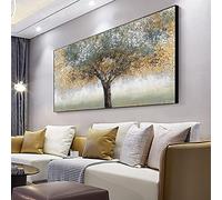 Abstract Tree Painting Print on Canvas Wall Art Poster Decor Modern Landscape Picture Oversized Art Stretched and Framed 100x200cm/39x78in With Black Frame