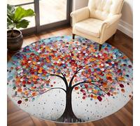 Abstract Tree Round Rug 150cm, Flowers Trees Circle Rugs, Modern Art Rug, Washable Round Carpet for Kitchen Dining Living Room Bedroom Under the Coffee Table