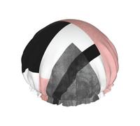 Abstract Triangle Striped Print Shower Cap For Women Reusable Double Layer Stylish Soft Bath Cap With Lining Elastic Band