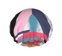 Abstract Triangle Striped Printed Double-Layer Waterproof Shower Cap - Reusable Spa & Face Mask Bathing Hat for Travel, Home Care & Beauty Routine