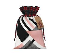 Abstract Triangle Striped Printing Color Matching Plaid Christmas Bag With Drawstring,4.7x6.9 In For Christmas Halloween