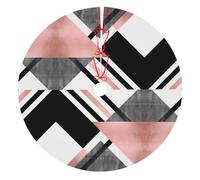 Abstract Triangle Striped Thick Christmas Tree Skirt With Flannel Backing,Polyester Water-Resistant Full Print Holiday Tree Collar For Christmas,Halloween,New Year Decorations