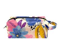 Abstract Tropical Exotic Flowers Summer Pattern Women Cosmetic Bag Beauty Bag, Portable Hanging Travel Toiletry Bag, Leather Make Up Pouch Kids Pencil Case