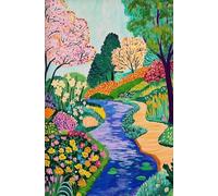 Abstract Tropical Landscape Poster Mountain River Plant Tree Beautiful Scenery Canvas Painting Wall Art Room Home Decor 30x40cm No Frame
