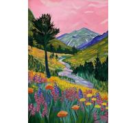 Abstract Tropical Landscape Poster Mountain River Plant Tree Beautiful Scenery Canvas Painting Wall Art Room Home Decor 21x30cm No Frame