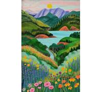 Abstract Tropical Landscape Poster Mountain River Plant Tree Beautiful Scenery Canvas Painting Wall Art Room Home Decor 21x30cm No Frame