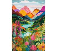 Abstract Tropical Landscape Poster Mountain River Plant Tree Beautiful Scenery Canvas Painting Wall Art Room Home Decor 21x30cm No Frame