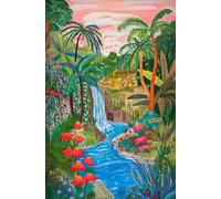 Abstract Tropical Landscape Poster Mountain River Plant Tree Beautiful Scenery Canvas Painting Wall Art Room Home Decor 60x90cm No Frame