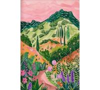 Abstract Tropical Landscape Poster Mountain River Plant Tree Beautiful Scenery Canvas Painting Wall Art Room Home Decor 30x40cm No Frame
