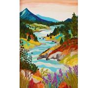Abstract Tropical Landscape Poster Mountain River Plant Tree Beautiful Scenery Canvas Painting Wall Art Room Home Decor 50x70cm No Frame