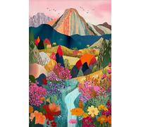 Abstract Tropical Landscape Poster Mountain River Plant Tree Beautiful Scenery Canvas Painting Wall Art Room Home Decor 30x40cm No Frame