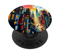 Abstract Urban Cityscape Skyline Street Perspective Art PopSockets Adhesive PopGrip