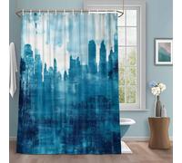 Abstract Urban Silhouette Shower Curtain with 12 Hooks Blue Watercolor Building Waterproof Fabric Shower Curtains Sets for Bathroom Bath Decorations, Machine Washable, 66"x72"