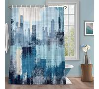 Abstract Urban Silhouette Shower Curtain with 12 Hooks Retro Blue Gary Building Waterproof Fabric Shower Curtains Sets for Bathroom Bath Decorations, Machine Washable, 54"x78"