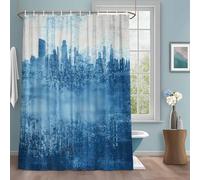 Abstract Urban Silhouette Shower Curtain with 12 Hooks Retro Gary Blue Building Waterproof Fabric Shower Curtains Sets for Bathroom Bath Decorations, Machine Washable, 66"x72"