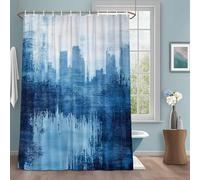 Abstract Urban Silhouette Shower Curtain with 12 Hooks Watercolor Blue Gary Building Waterproof Fabric Shower Curtains Sets for Bathroom Bath Decorations, Machine Washable, 48"x72"