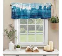 Abstract Urban Silhouette Valances for Windows, Blue Watercolor Building Rod Pocket Valance Short Window Treatments Curtains for Kitchen Bathroom Bedroom Decor, 42 x 18 Inches