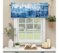 Abstract Urban Silhouette Valances for Windows, Watercolor White Blue Building Rod Pocket Valance Short Window Treatments Curtains for Kitchen Bathroom Bedroom Decor, 60 x 14 Inches