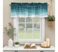 Abstract Valances for Windows, Turquoise White Beach Gradient Ocean Waves Rod Pocket Valance Short Window Treatments Curtains for Kitchen Bathroom Bedroom Decor, 42 x 18 Inches