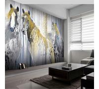 Abstract Vintage Art Line Golden Horse 3D Wallpaper Silky Texture Home Study Office Grey Dining Room Sofa Bedroom Living Room TV Backdrop-300cm×210cm