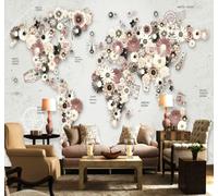 Abstract Vintage Creative Flowers World Map 3D Wallpaper Easy Install Feature Office Living Room Sofa Bedroom TV Background Wall Decoration-200cm×140cm