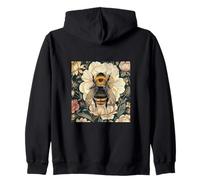 Abstract Vintage Floral Honey Bee Dark Cottagecore Botanical Zip Hoodie
