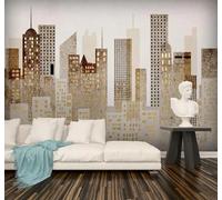 Abstract Vintage Gold Geometric Urban Architecture 3D Wallpaper Easy Install Feature Office Living Room Sofa Bedroom TV Background Wall Decoration-300cm×210cm